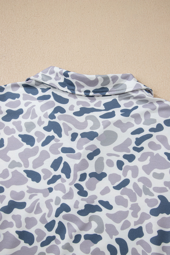 Multicolour Camouflage Print Kangaroo Pocket Zip Collar Pullover Sweatshirt