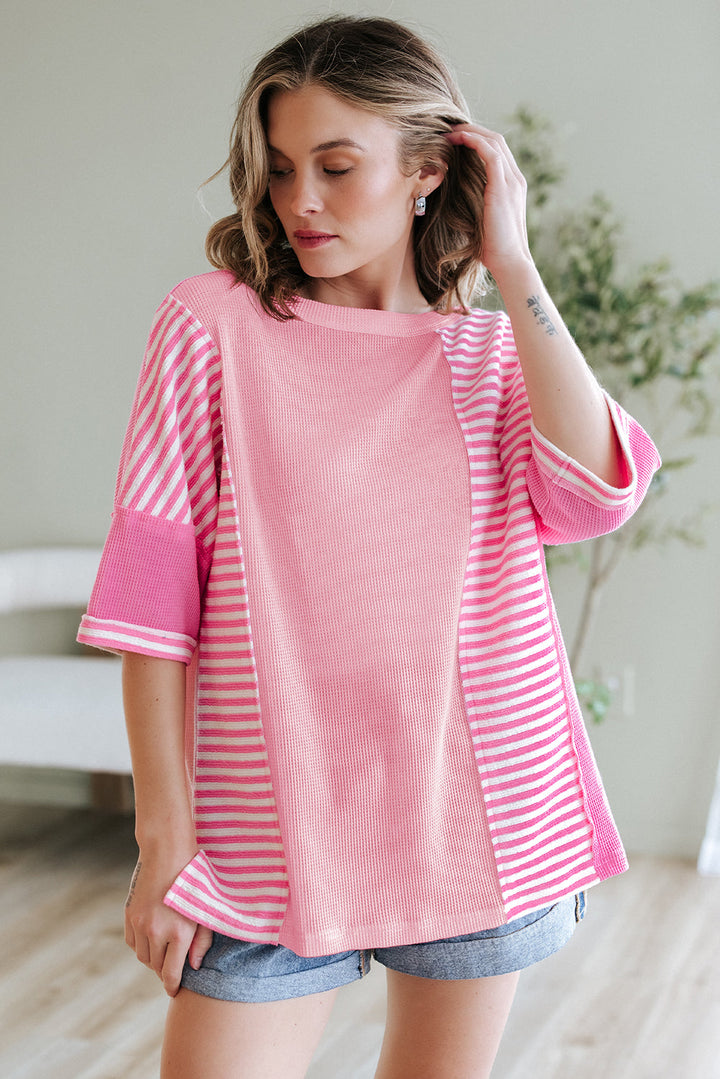Color Block Patchwork Loose Half Sleeve T Shirt
