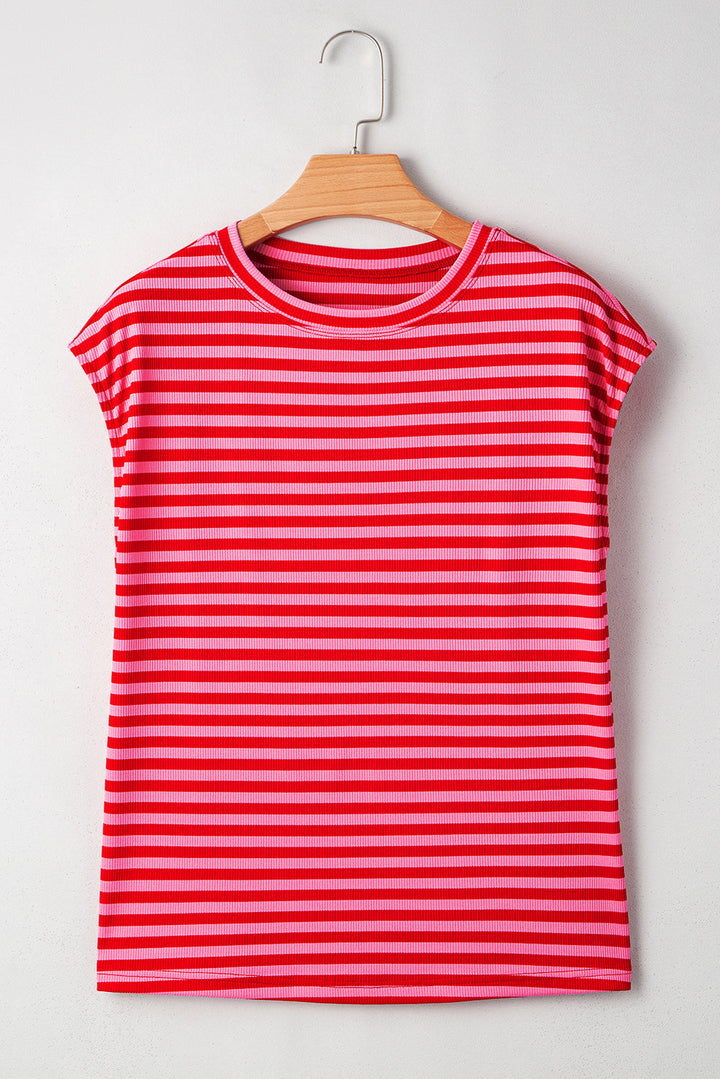 ribbed cap sleeve round neck t shirt