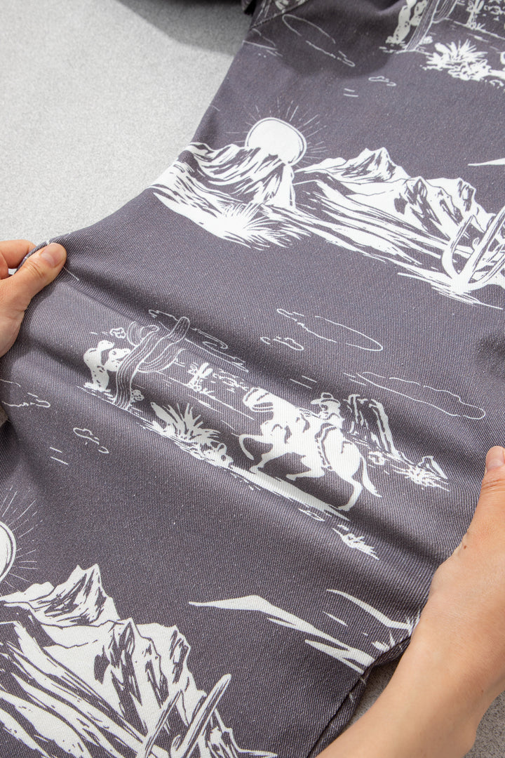 Gray Wild West Riding Vintage Printed Shift Jeans