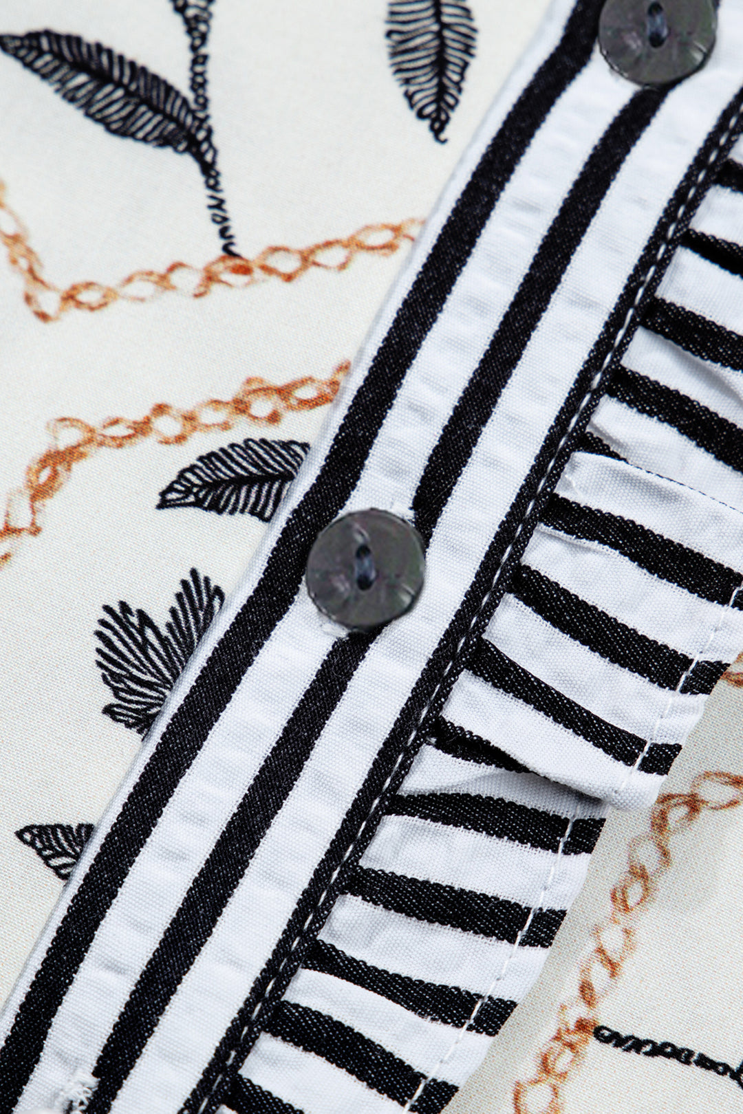 Floral Print Striped Patchwork Button Neck Short Sleeve Blouse