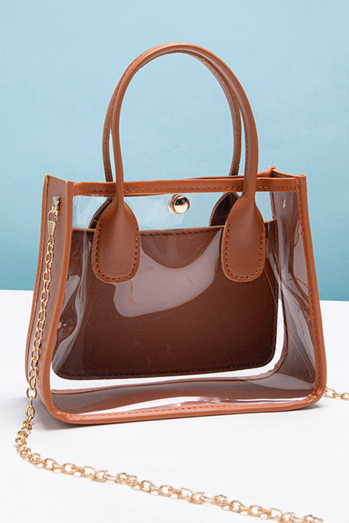 PVC PU Leather Patchwork Chain Strap Shoulder Bag