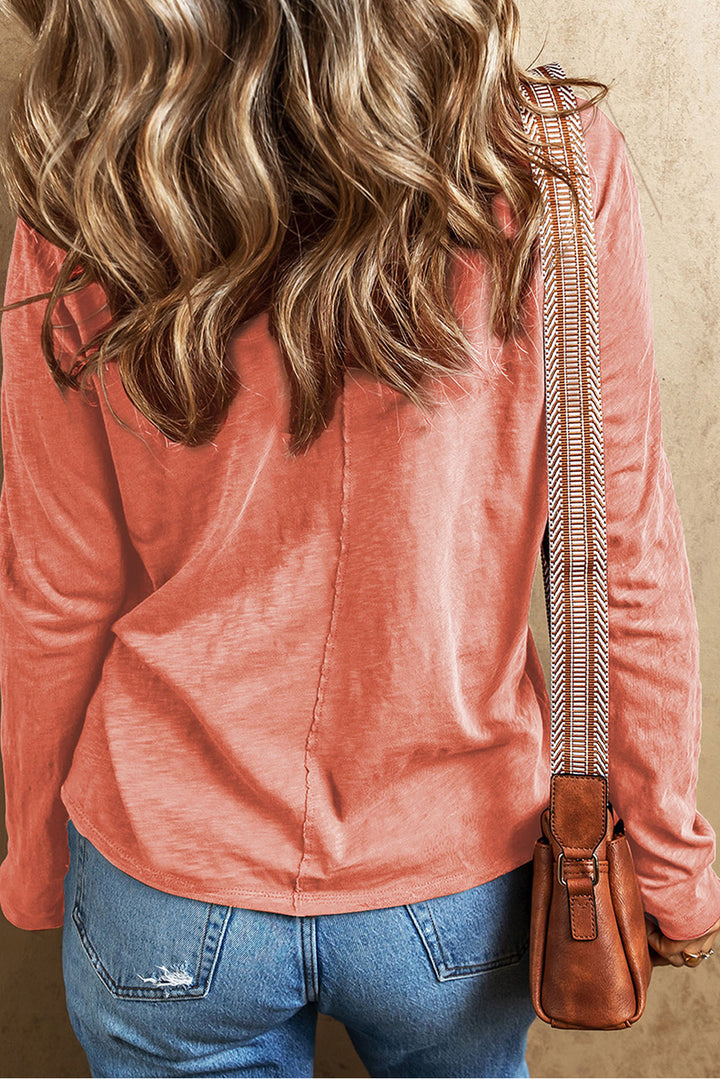 Floral Patchwork V Neck Long Sleeve T Shirt