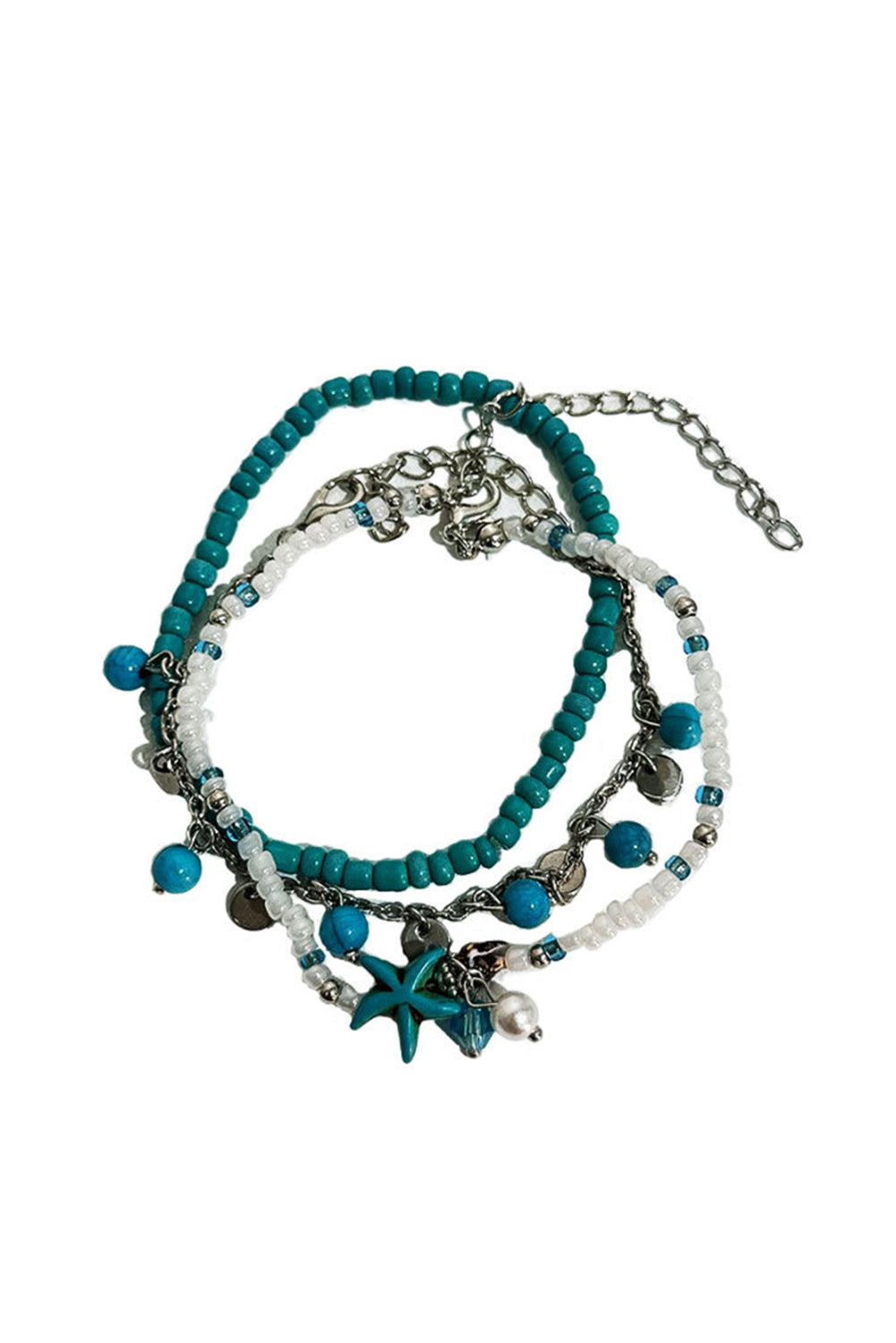 Bracelet de cheville multicouches en perles turquoise occidentales