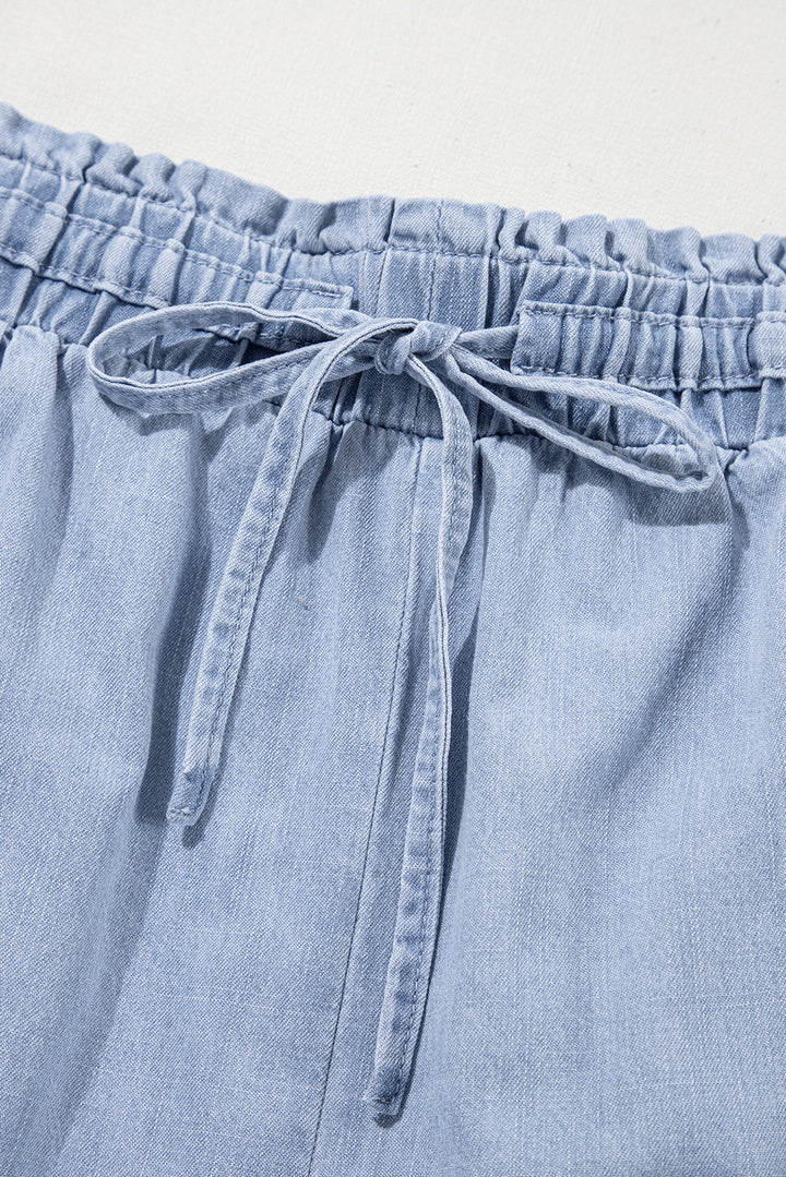 Beau Blue Pocketed Drawstring High Waist Plus Size Denim Shorts