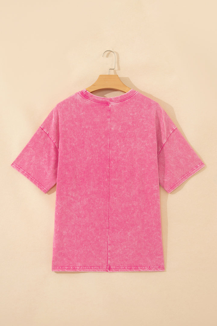 Pink Solid Color Cotton Mineral Washed Oversize Tee