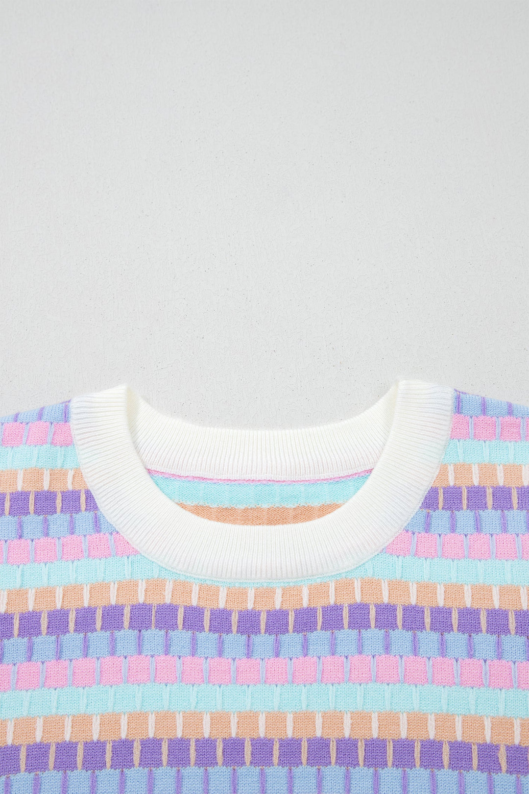 Purple Abstract Striped Knit Short Sleeve Sweater