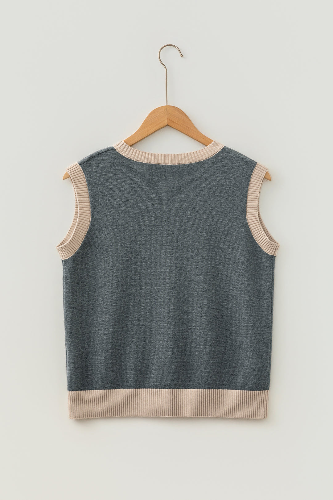 Gray Western Print Colorblock Trim Knitwear Vest