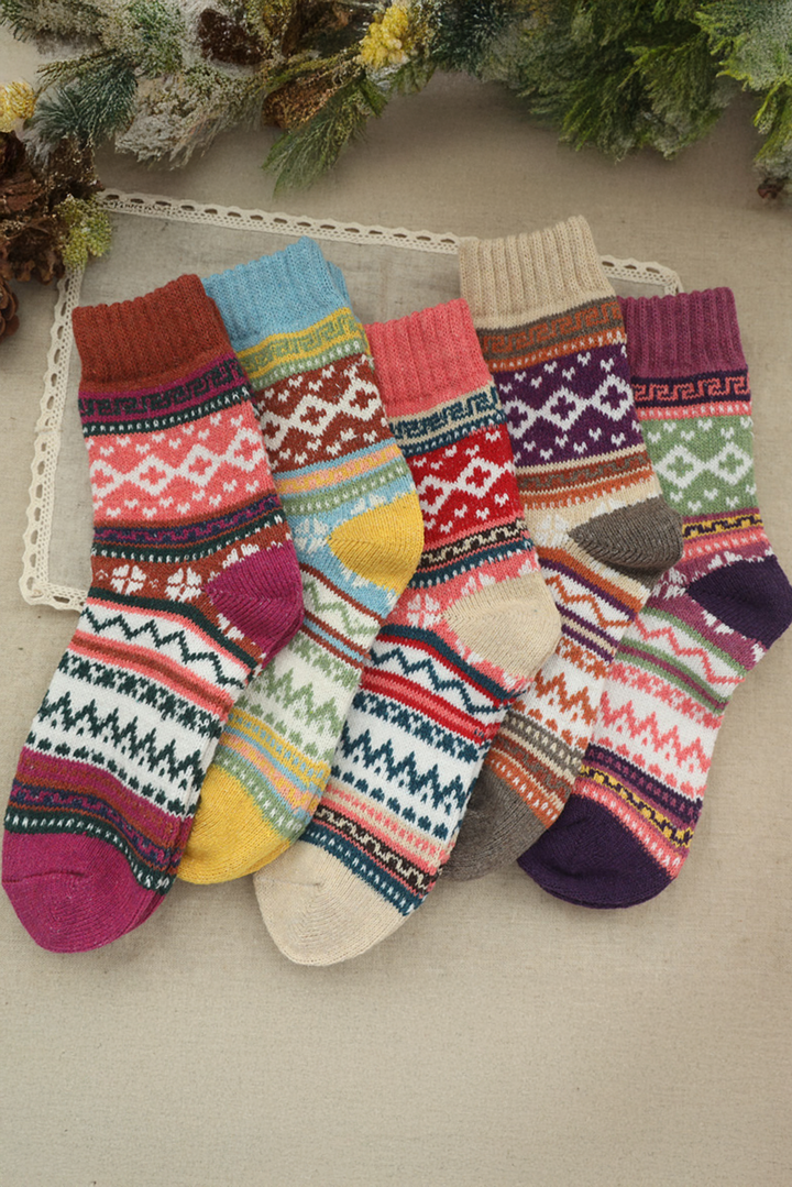Lot de 5 paires de chaussettes mi-mollet souples à motif bohème