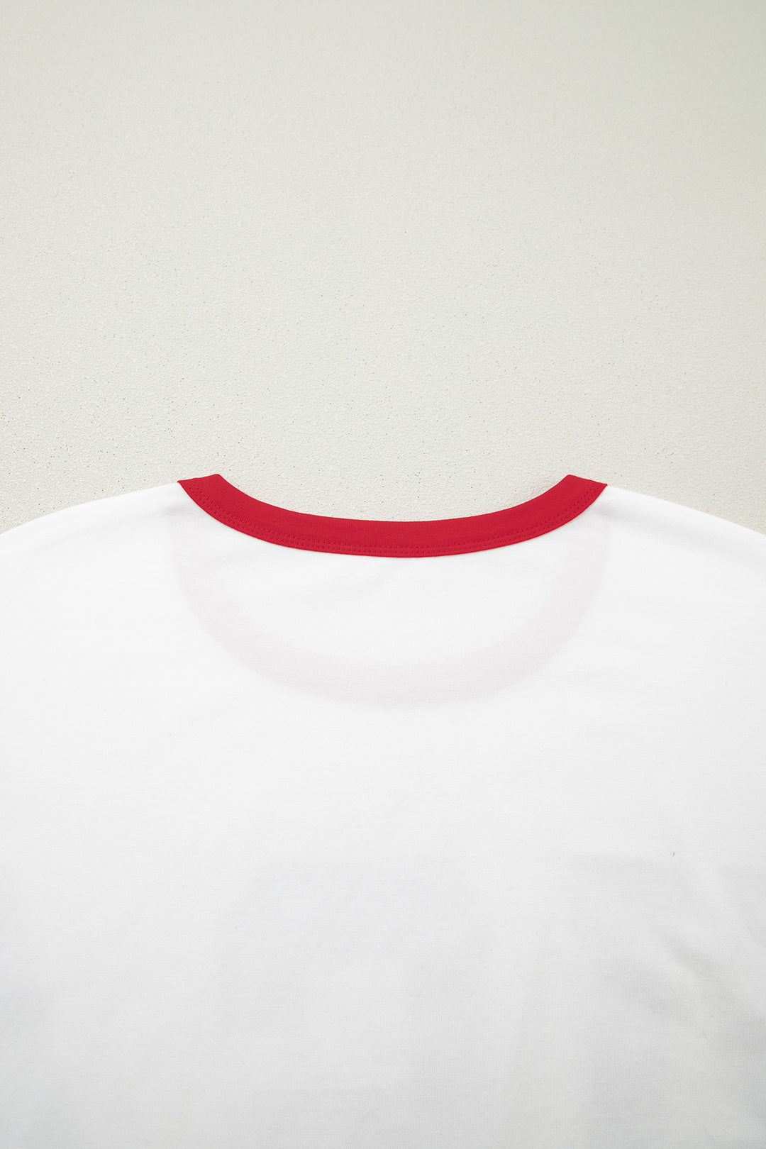 White USA Letter Printed Varsity Striped Sleeve Round Neck Tee