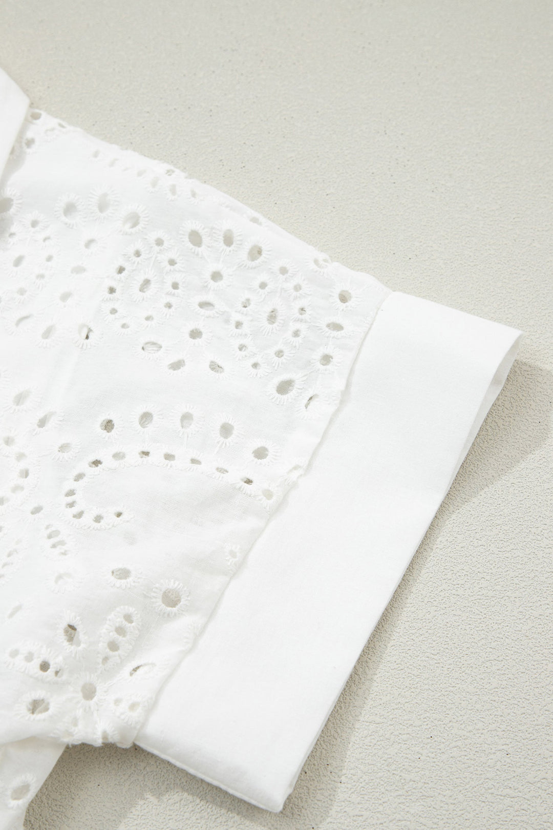 White Solid Color Eyelet Embroidered T Shirt Mini Dress
