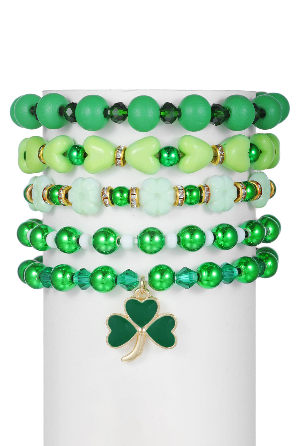 Ensemble de 5 bracelets avec pendentifs et perles en forme de trèfle