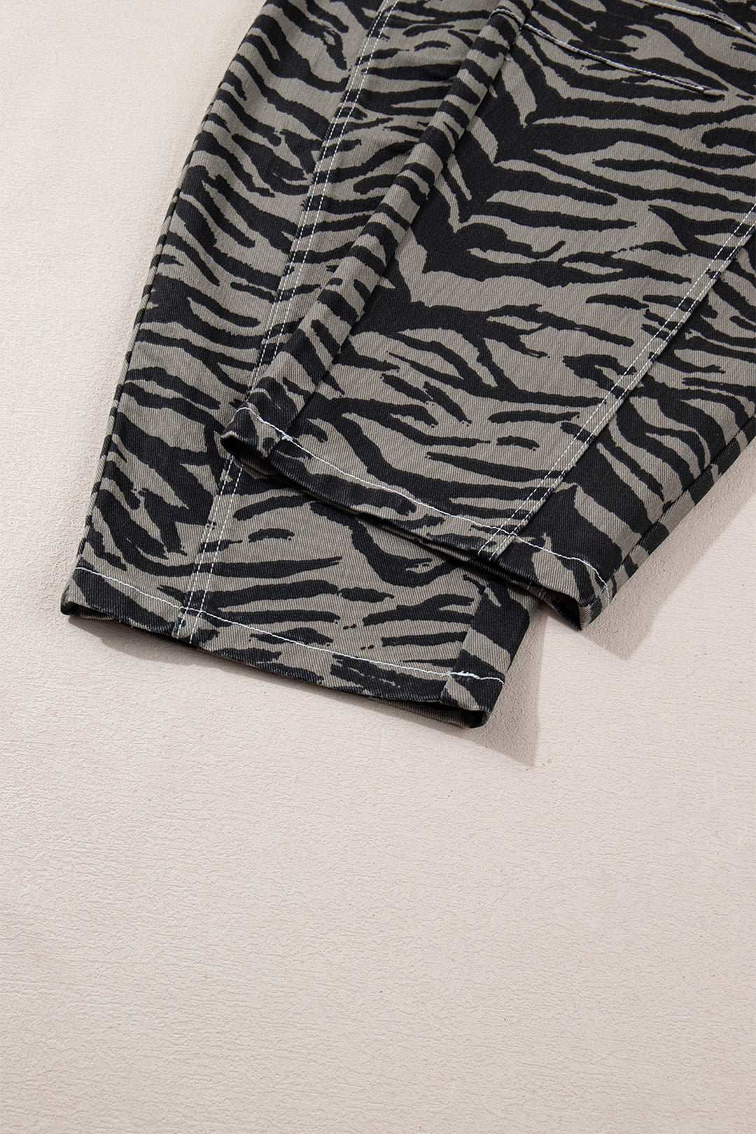 Gray Zebra Stripe Printed Wide Leg Barrel Jeans
