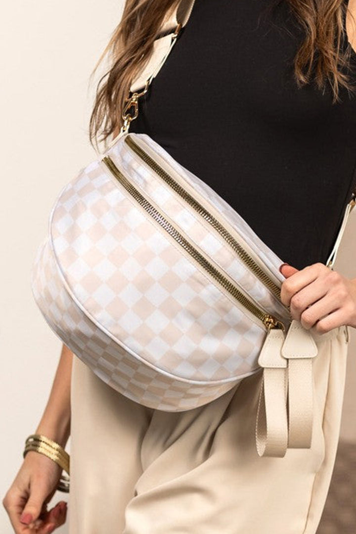 Checkered Print Wide Strap Large Crossbody Bag