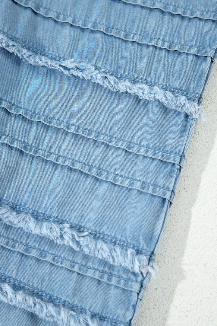 Casual Beau Blue Ruffled Hem Wide Leg Chambray Pants