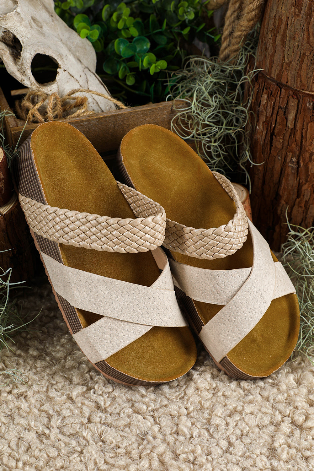 Braided Detail Criss Cross Platform Slippers