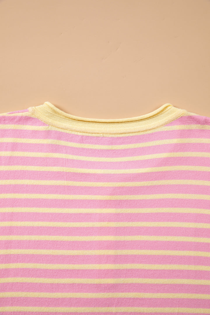 Pink Stripe Striped Colorblock Long Sleeve V Neck Shift Plus Size Sweater