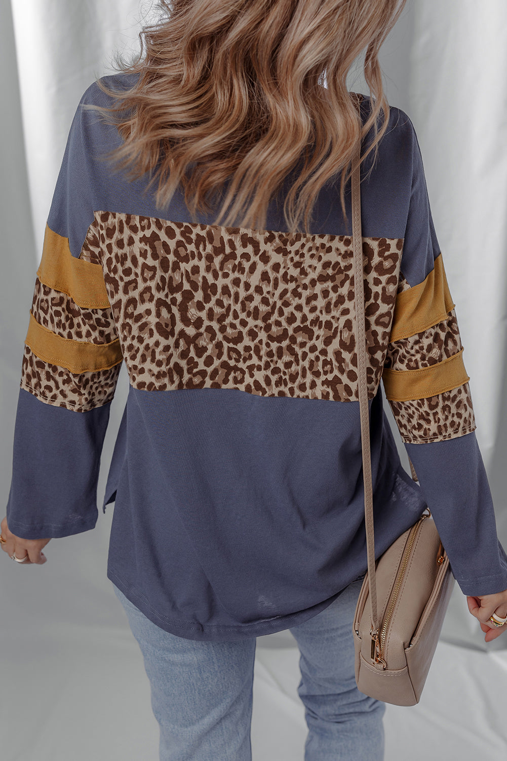 Leopard Colorblock Patchwork Long Sleeve 100%Cotton Top
