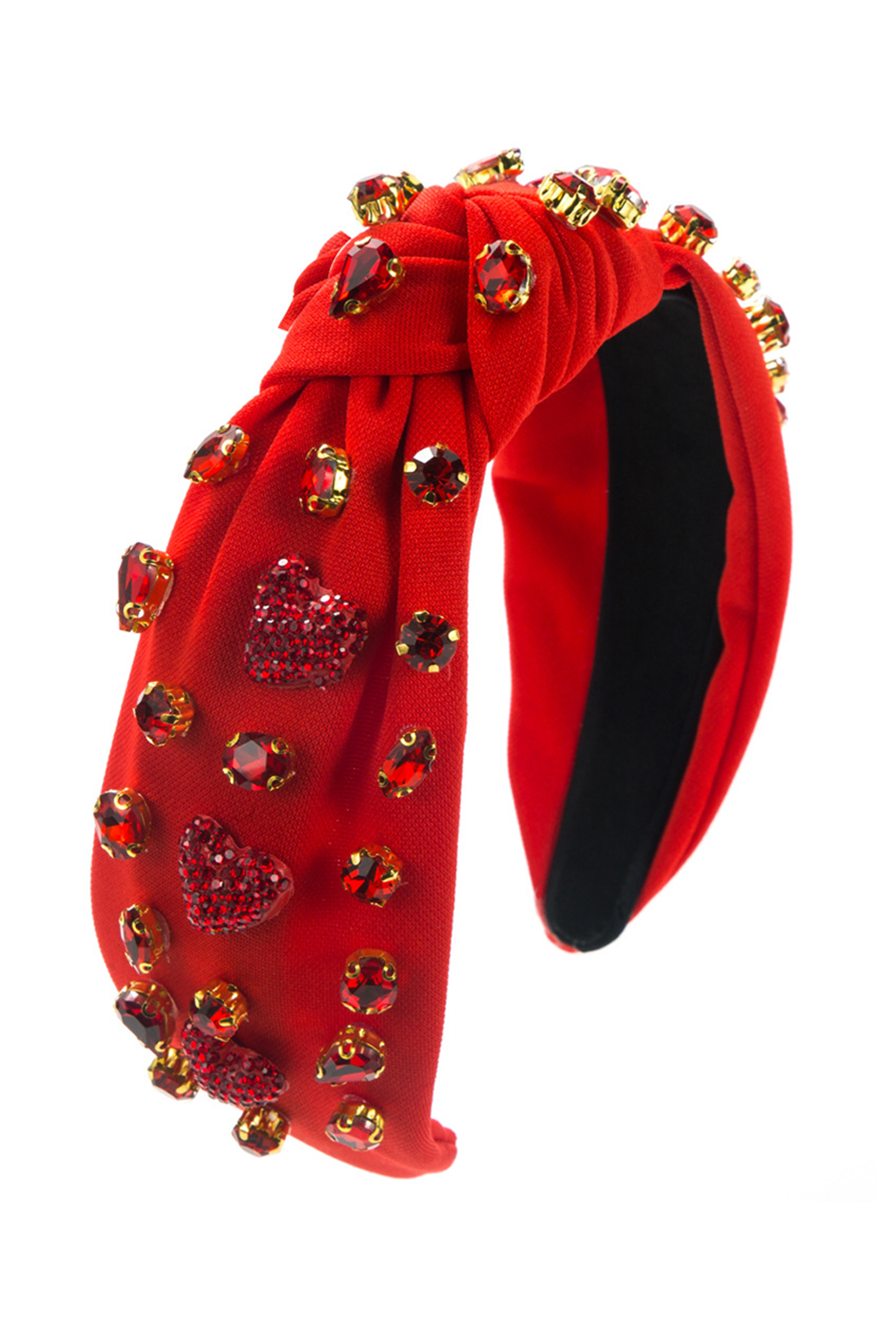 Serre-tête large noué en forme de cœur avec strass et verre