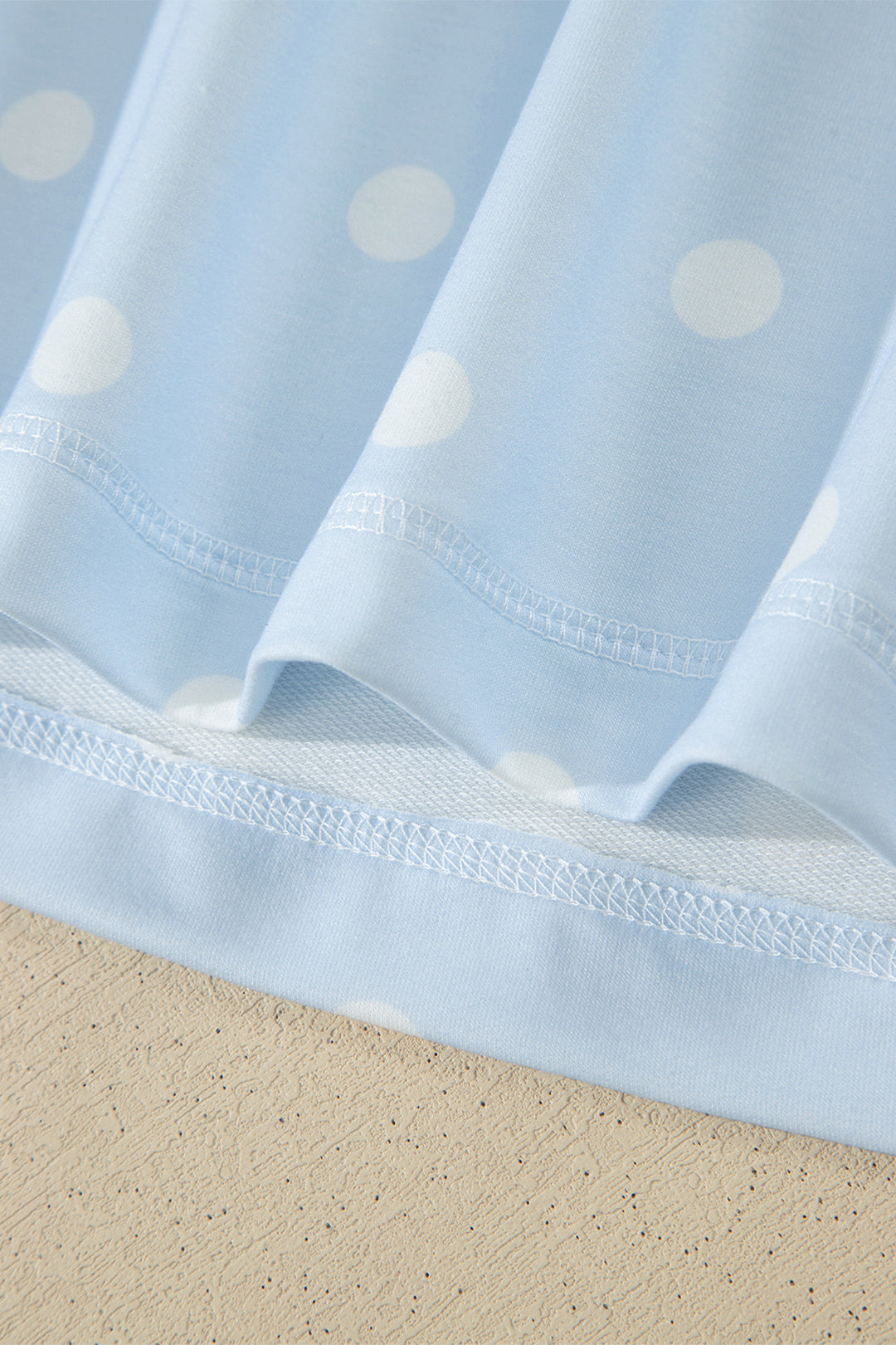 Sky Blue Polka Dot Short Sleeve Loose Top Drawstring Shorts Set
