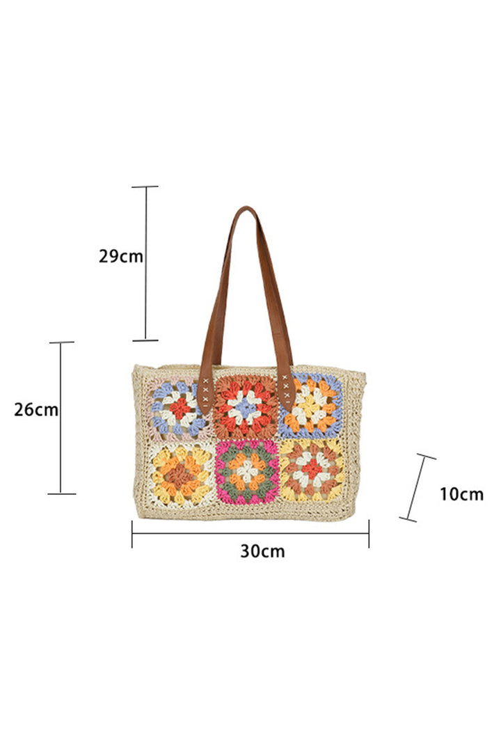 Grand sac fourre-tout carré en crochet floral