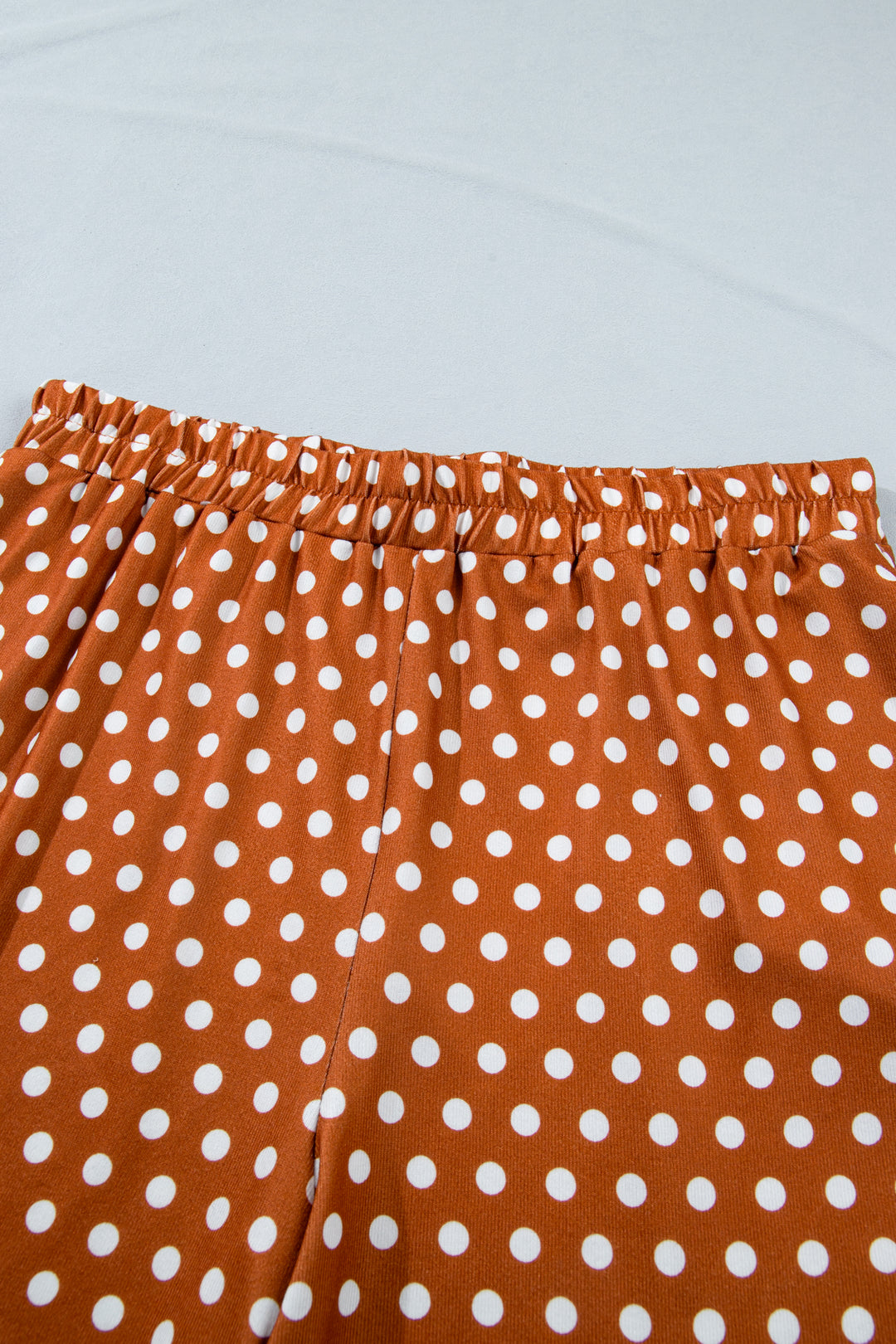Brown Polka Dot Print Dropped Shoulder Tee Plus Size Short Set