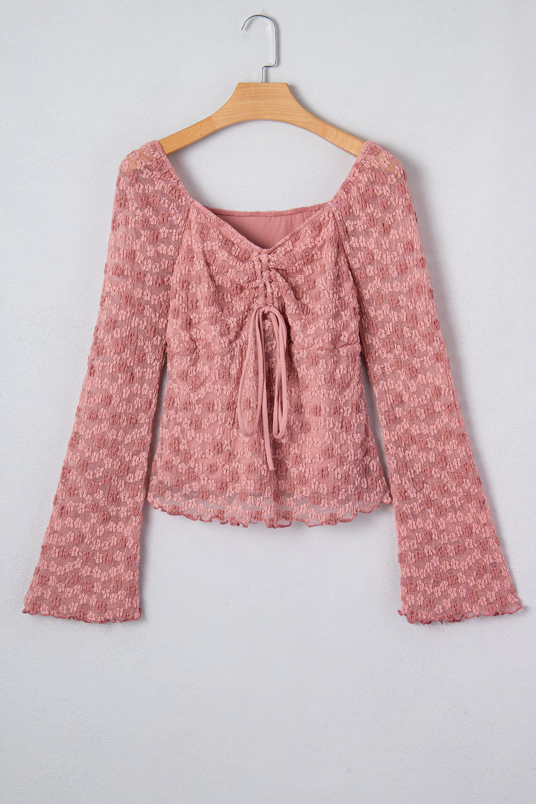 Drawstring Knot Detail Floral Lace Blouse