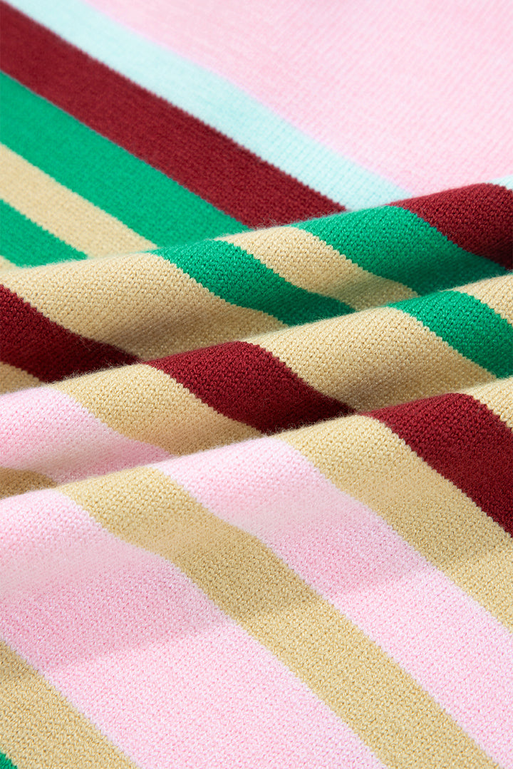 Multicolour Striped Knit Ribbed Trim Boxy Fit Cropped Sweater