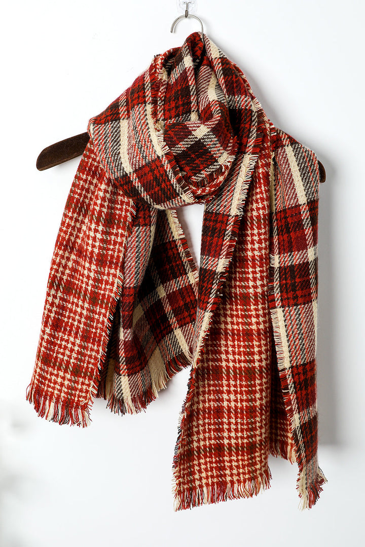Wendbarer Pashmina-Schal mit Fransenbesatz und Hahnentrittmuster