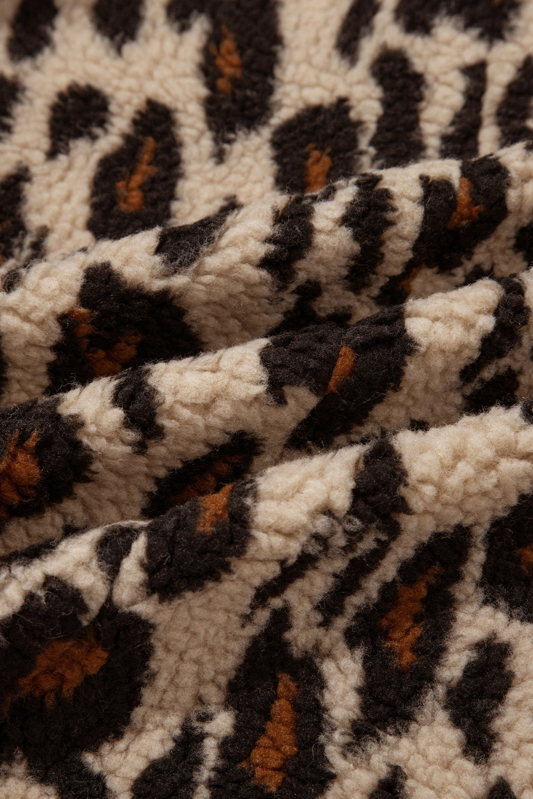Khaki Leopard Plush Corduroy Trim Long Sleeve Jacket