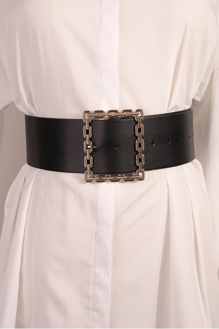 Ceinture en similicuir à boucle carrée
