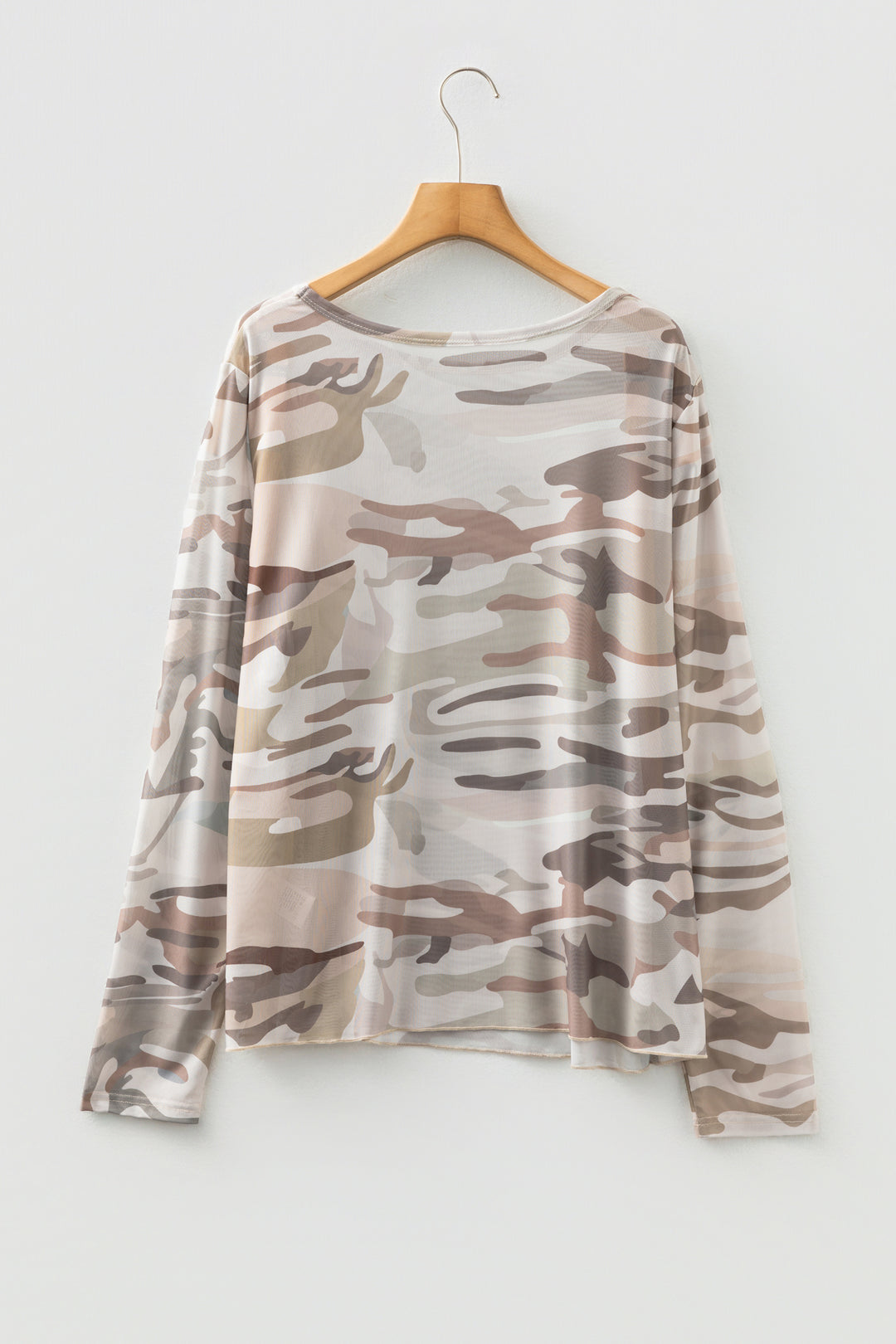 Green Plus Size Western Camo Print Mesh Long Sleeve Top