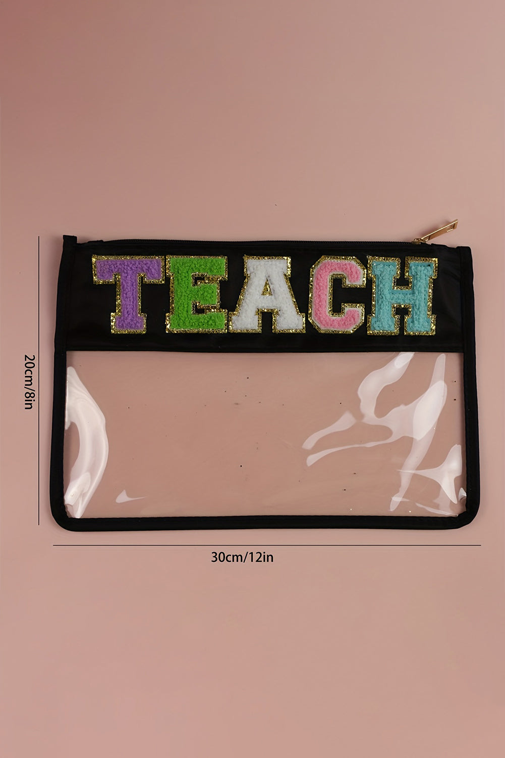 TEACH Glitter Chenille Clear PVC Makeup Bag