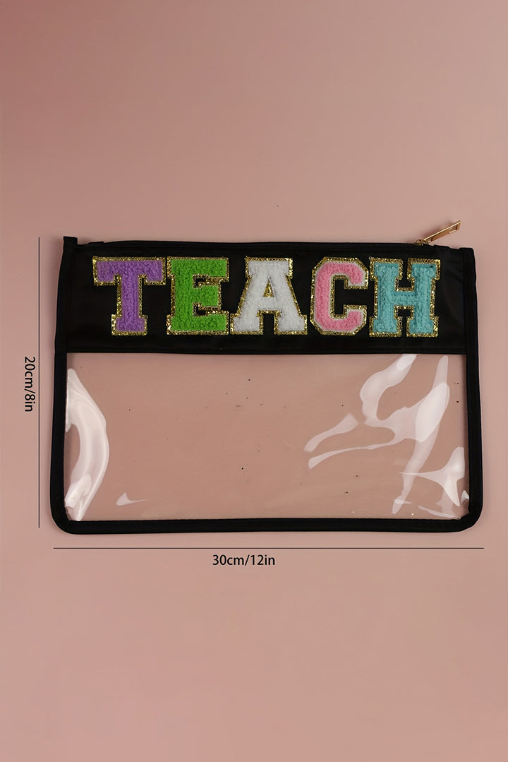 TEACH Glitter Chenille Clear PVC Makeup Bag