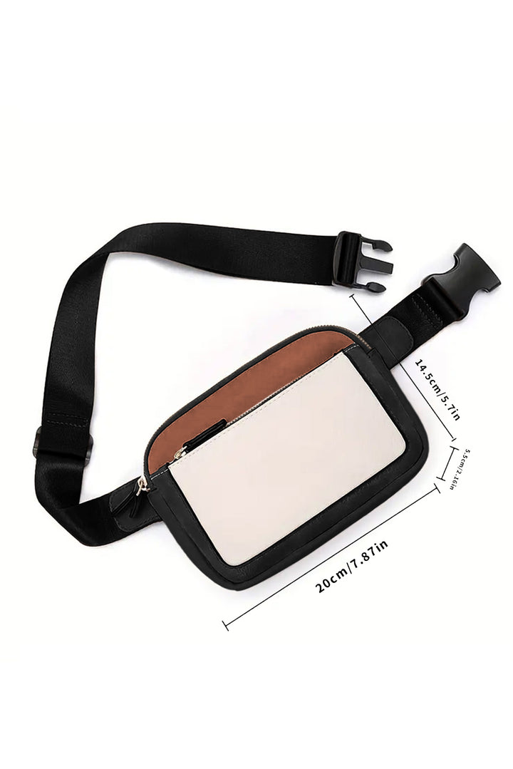 Leather Colorblock Zipped Removable Clip Crossbody Bag