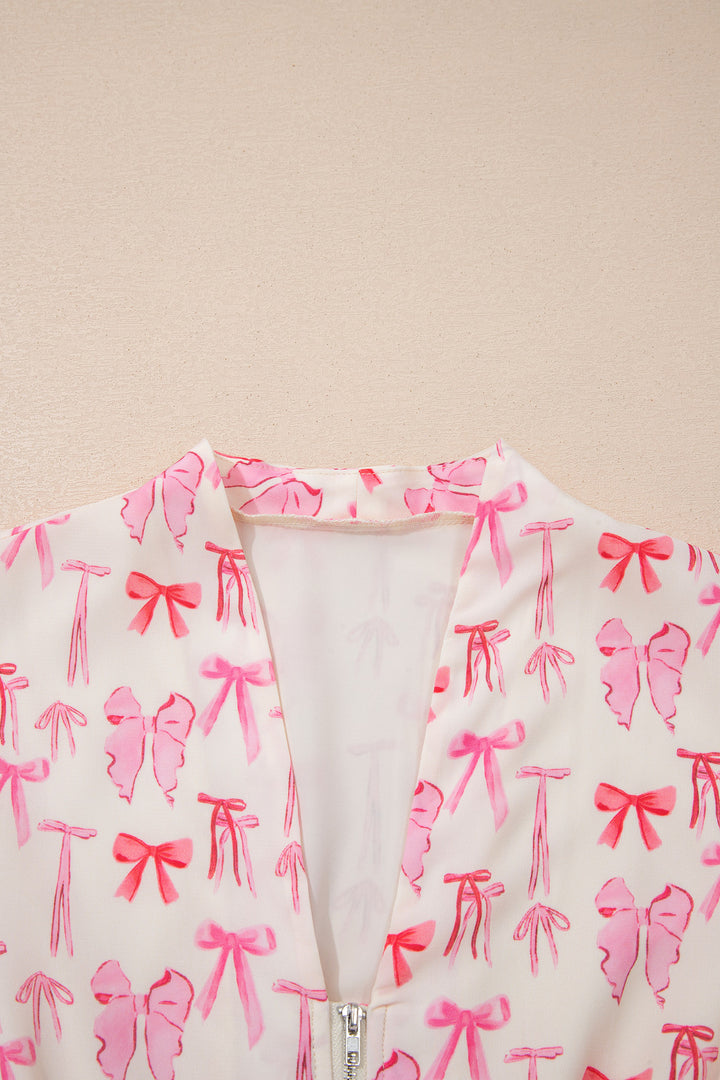 Full Zip Cinched Waist Sleeveless Bow Mini Dress