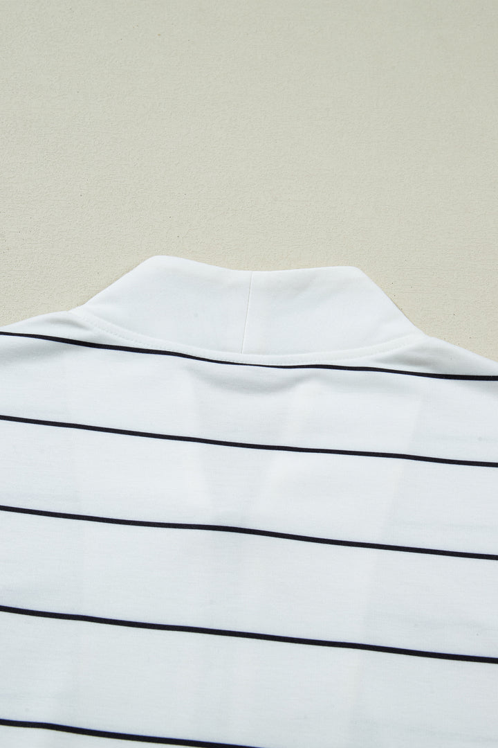 White Stripe Color Block Zip V Neck Sleeveless Top