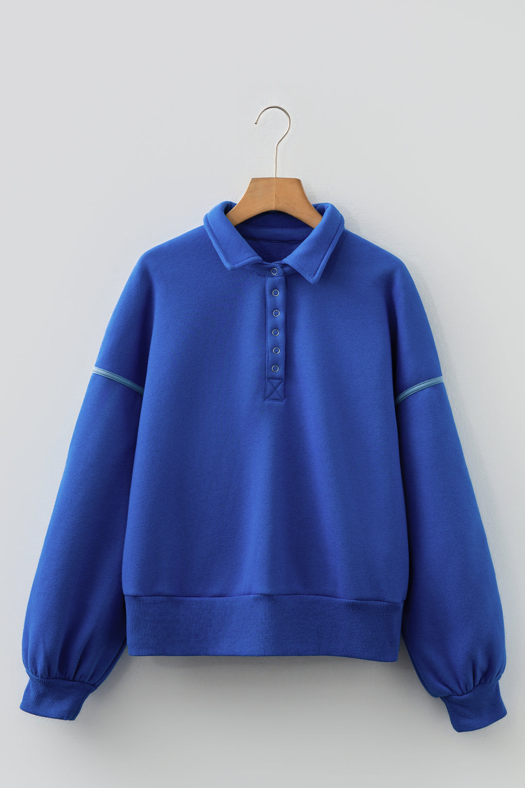 Button up Collared Exposed Seam Chic Sweatshirt