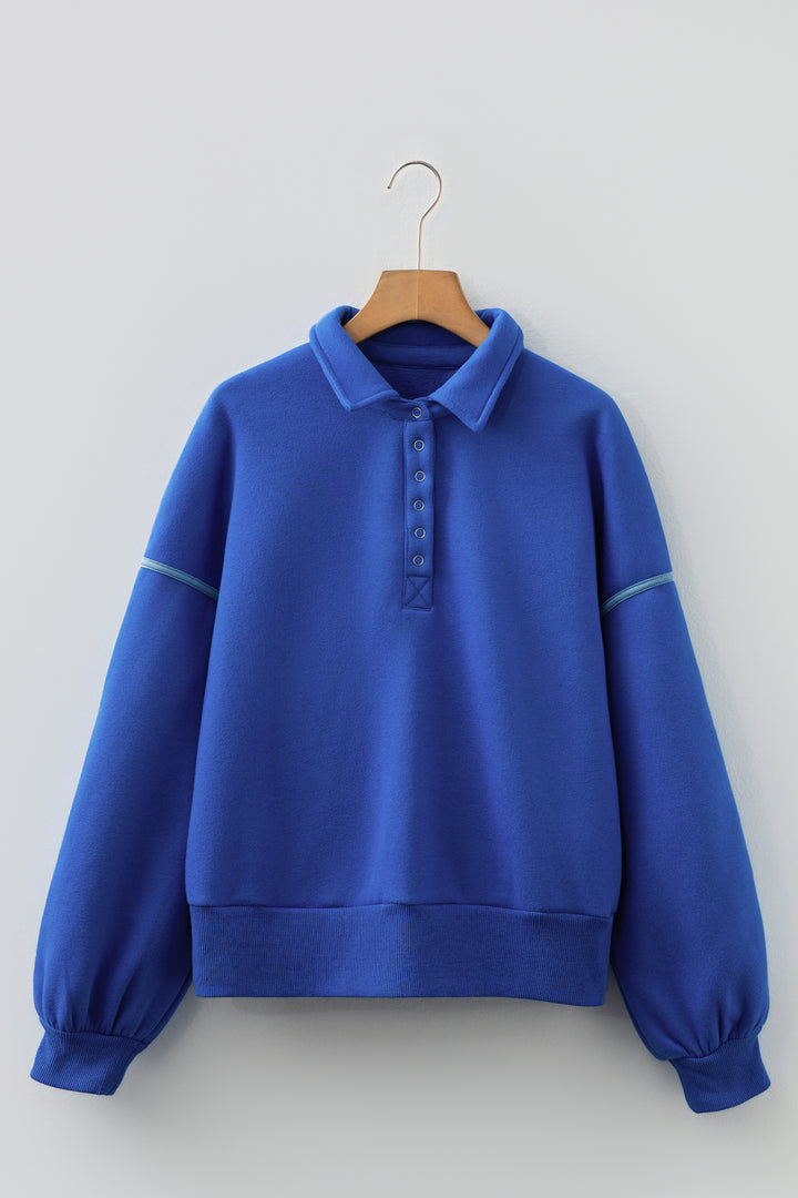 Button up Collared Exposed Seam Chic Sweatshirt