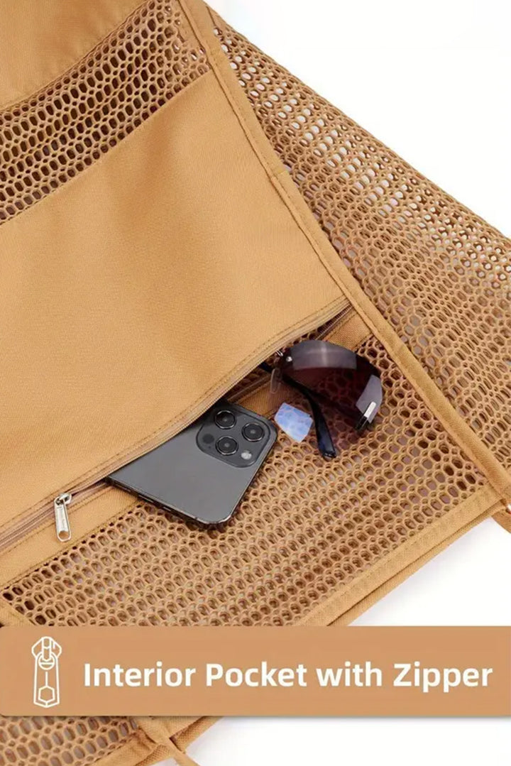 Hollowed Zipped Interior Pocket Nylon Tote Bag