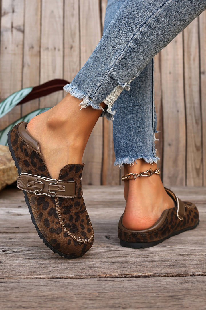 Faux Suede PU Leather Patchwork Retro Buckle Slip On Shoes