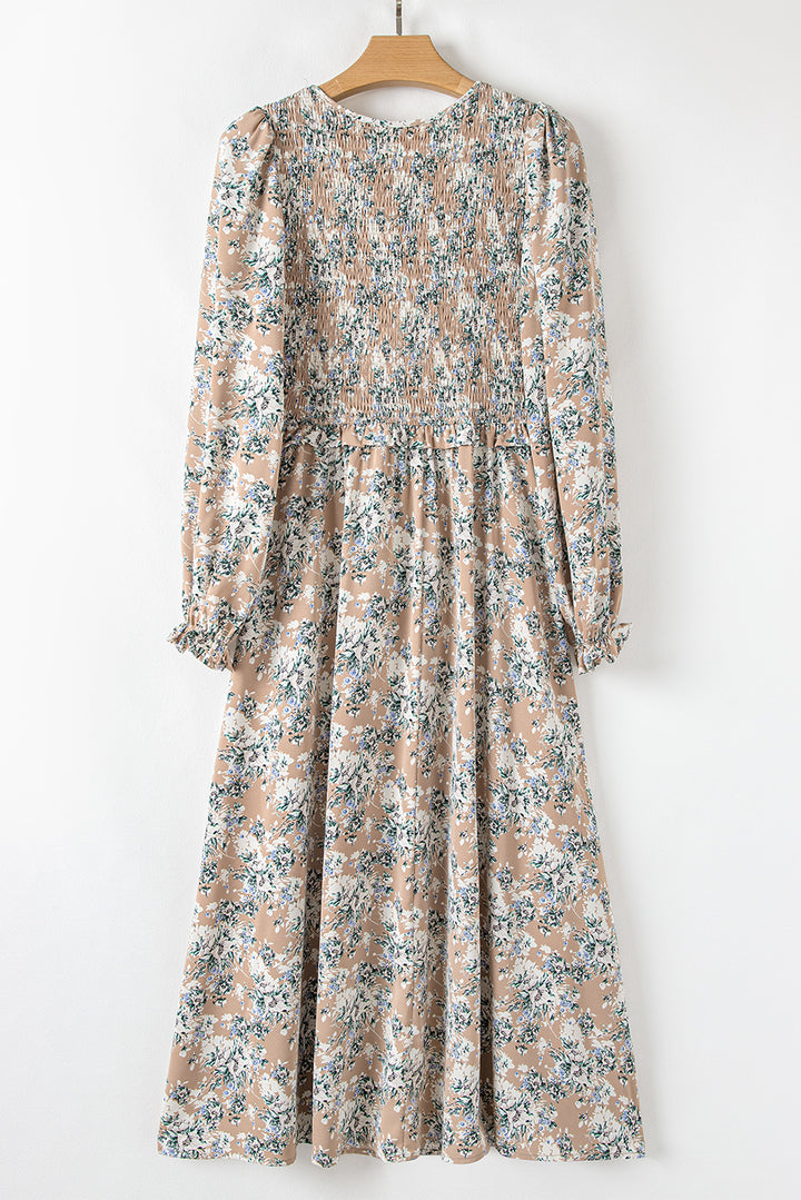 Maple Grove Floral Smocked Puff Sleeve Long Dress