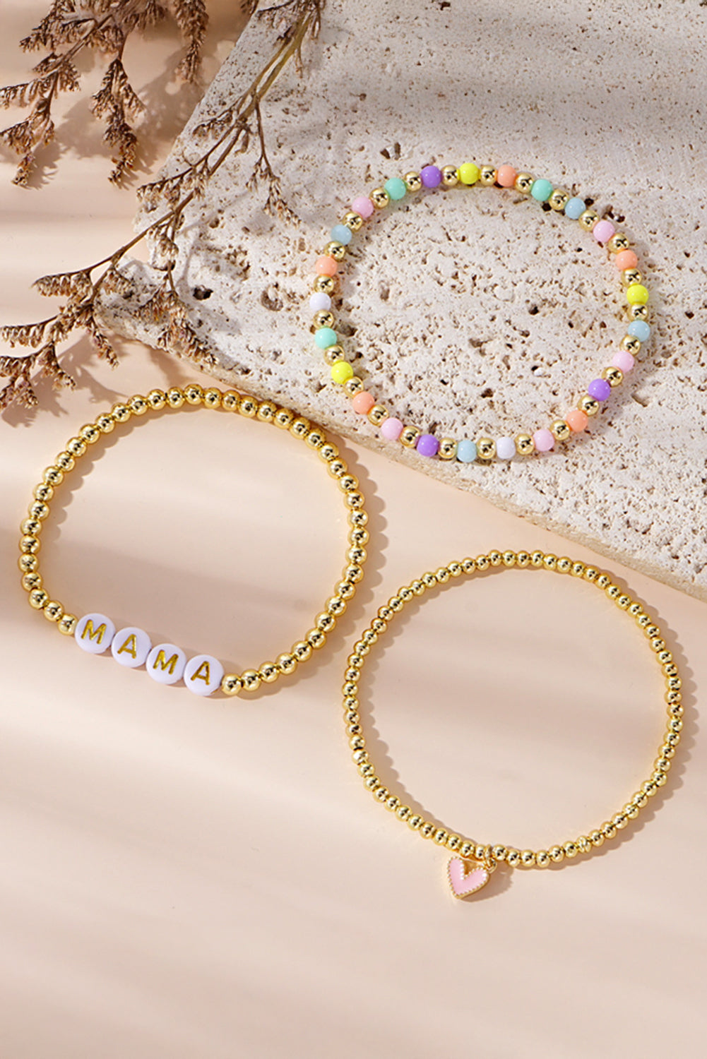 Bracelet extensible multicouche en perles MAMA Heart