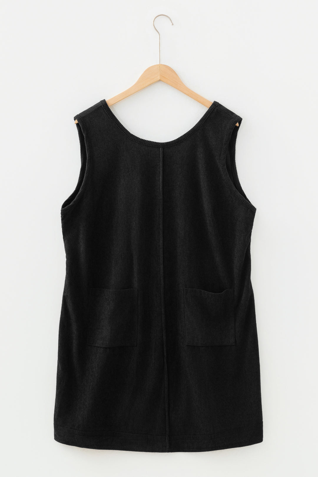Black Plus Size Corduroy Patch Pocket Sleeveless Mini Dress