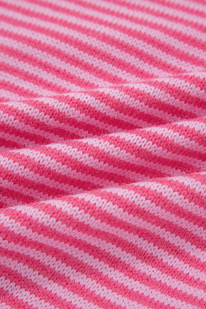 Rose Stripe Contrast Heart Pattern Valentine Knit Sweater