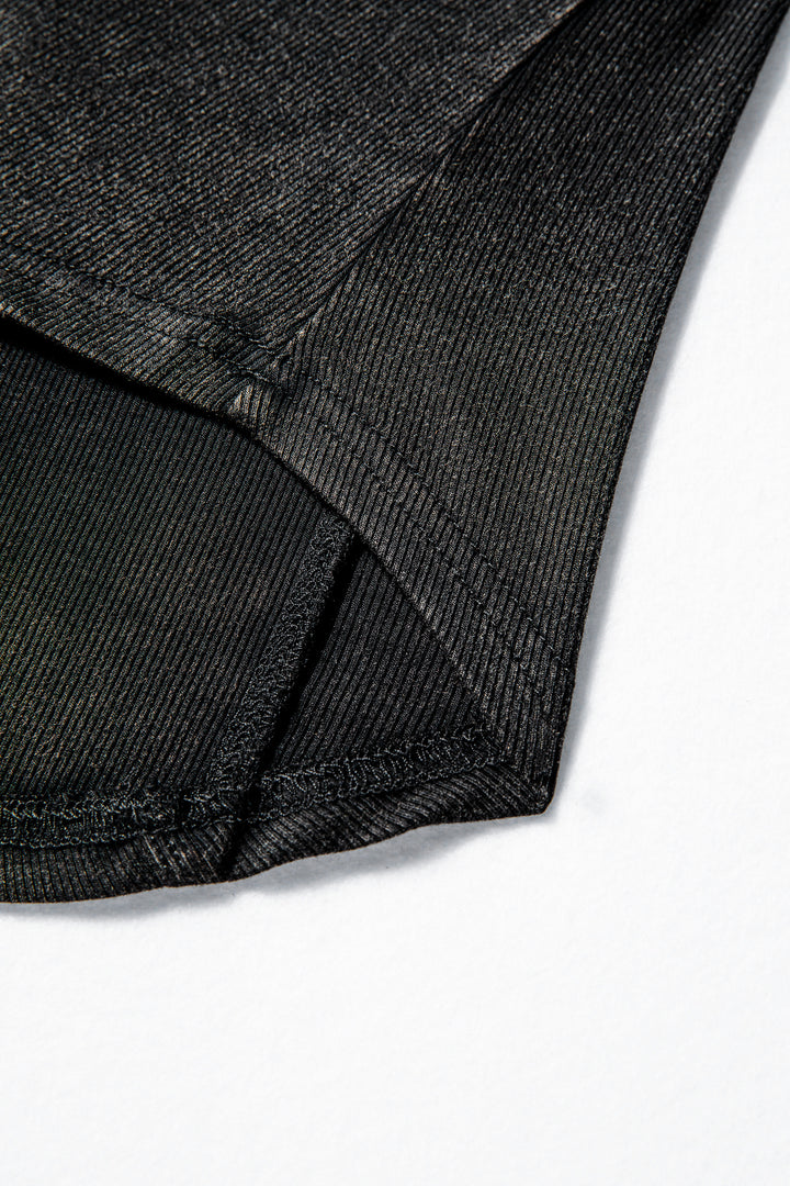 Black Exposed Seam Ribbed Long Sleeve Top