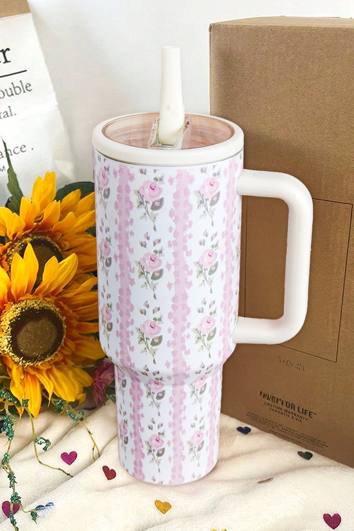 Sweet Floral Print Straw Insert Thermo Tumbler Cup