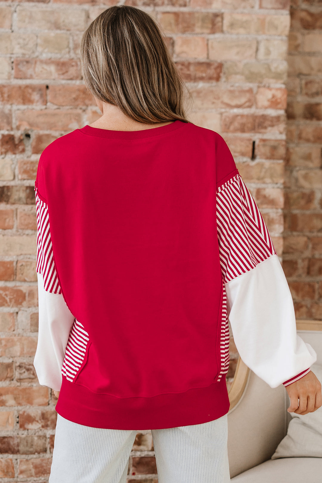 Striped Patchwork Sleeve Colorblock Sweatshirt
