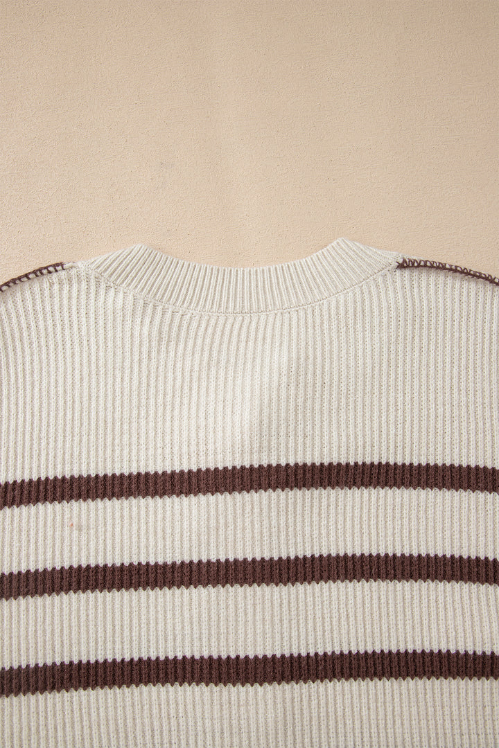 Ribbed Henley Drop Shoulder Slouchy Sweater