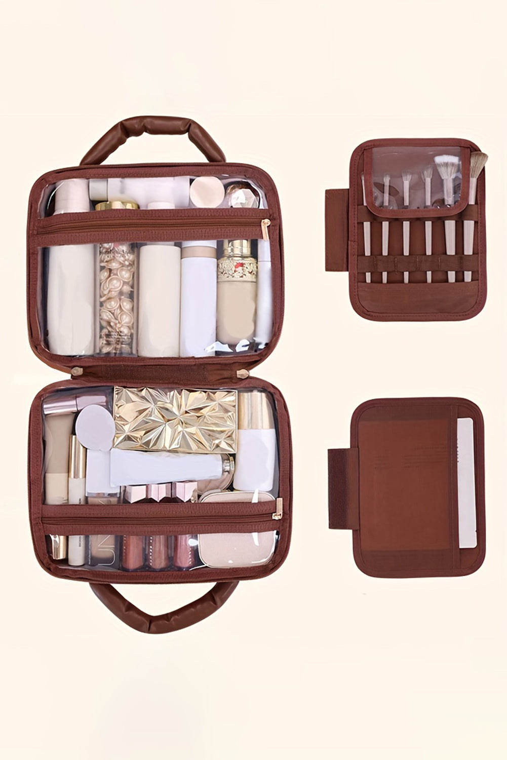 Checkered Multiple Compartments PU Leather Cosmetic Bag